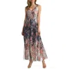 Komarov Floral Border Long Dress With Lace Up Back Detail In Multi