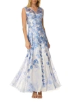 Komarov Floral Border Maxi With Lace Up Back In Multi