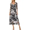 Komarov Floral Dress With Lace Sleeves In Black
