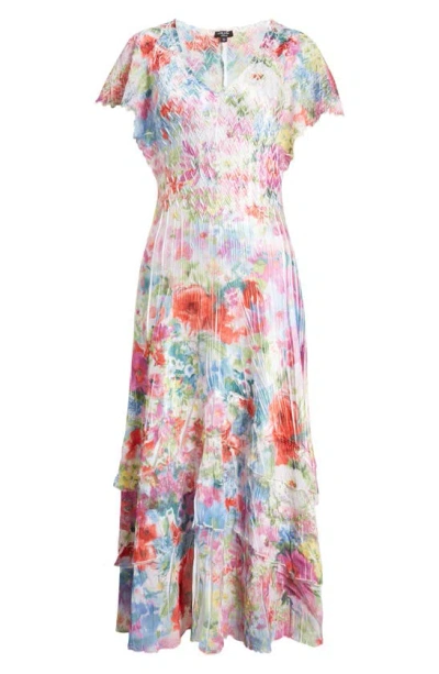 Komarov Floral Flutter Sleeve Chiffon & Charmeuse Maxi Dress In Monet Floral