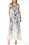 Komarov Floral Lace-up Charmeuse Maxi Dress In Blooming Garden