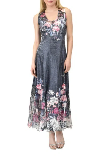 Komarov Floral Long Dress With Lace Up Back Detail In Multi