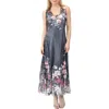 Komarov Floral Long Dress With Lace Up Back Detail In Gray