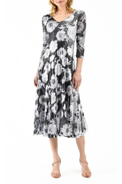 Komarov Floral Printed Charmeuse 3/4 Sleeve Dress In Brown