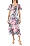 Komarov Flutter Sleeve Chiffon & Charmeuse Cocktail Dress In Multi