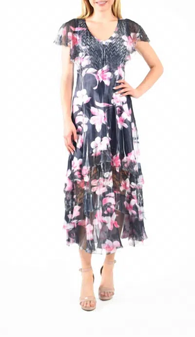 Komarov Flutter Sleeve Maxi Dress In Ina Flower In Multi