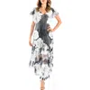 Komarov Flutter Sleeve Maxi Dress In Obsidian Spray