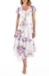 Komarov Flutter Sleeve Tiered Cocktail Dress In Peony Rising
