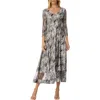 Komarov Geometric Charmuese Dress With Lace Sleeves In Gray