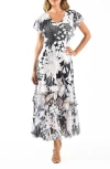 Komarov Lace Inset Charmeuse & Chiffon Maxi Cocktail Dress In Night Dream