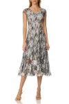 Komarov Lace Inset Charmuese Dress With Cap Sleeves In Multi