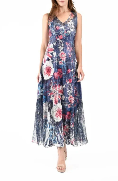 Komarov Lace-up Back Charmeuse Maxi Dress In Stargazer Lily