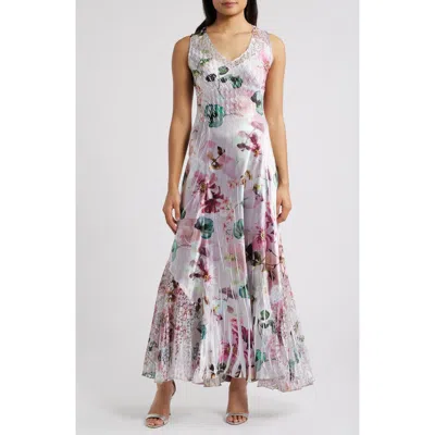 Komarov Lace-up Back Maxi Dress In Blush Plumes