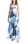 Komarov Lace-up Back Maxi Dress In Burst