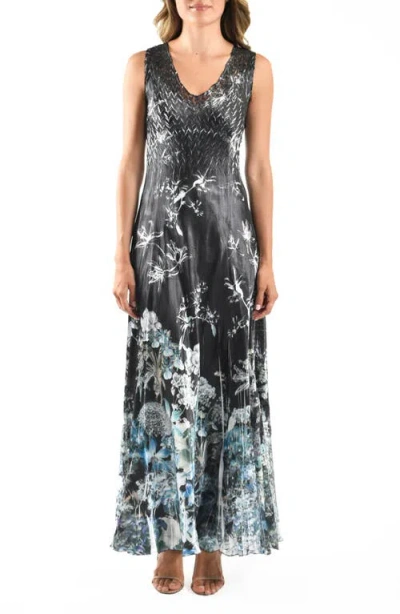 Komarov Lace-up Back Maxi Dress In Hydrangea Border