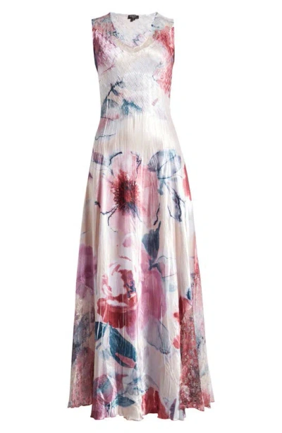 Komarov Lace-up Charmeuse & Lace Maxi Dress In Pastel Dream | ModeSens