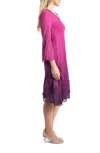 Komarov Ombré Slit Sleeve Charmeuse & Chiffon Cocktail Dress In Ombré Magenta In Multi