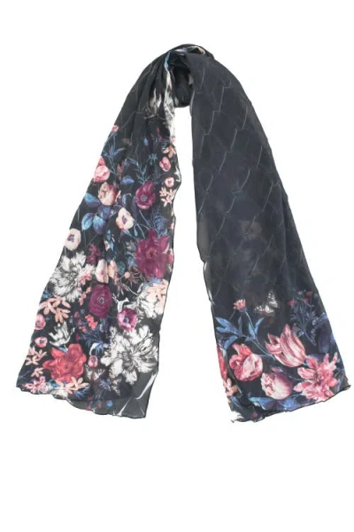 Komarov Painted Floral Chiffon Basket Shawl In Black