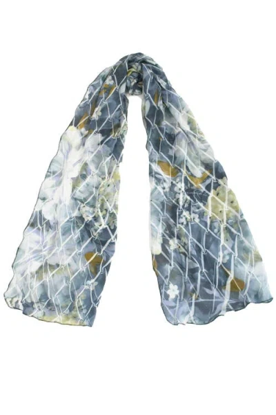 Komarov Painted Floral Chiffon Basket Shawl In Blue