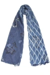 Komarov Painted Floral Chiffon Basket Shawl In Blue