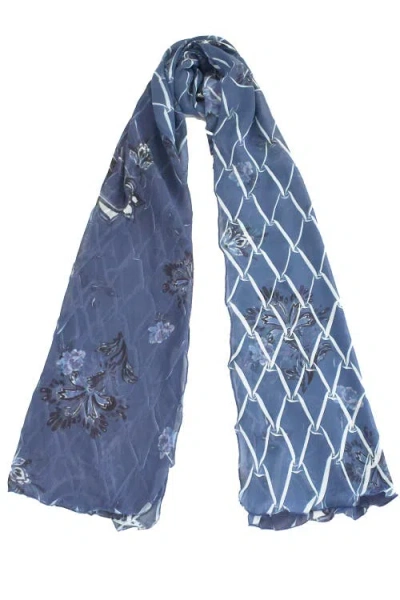 Komarov Painted Floral Chiffon Basket Shawl In Blue