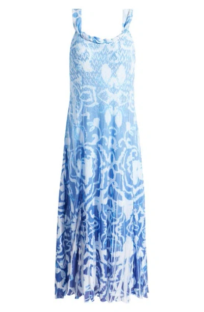 Komarov Print Sleeveless Chiffon Maxi Dress In Cobalt Stencil