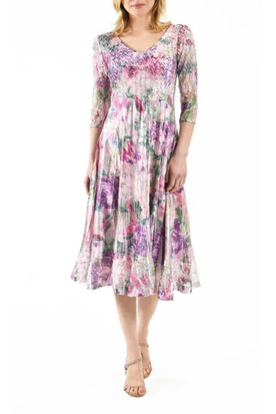 Komarov Rose Lace Sleeve Charmuesedress In Multi
