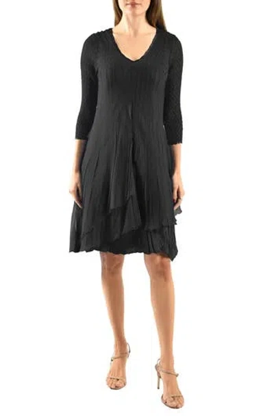 Komarov Ruffle Tiered Charmeuse & Chiffon Cocktail Dress In Black