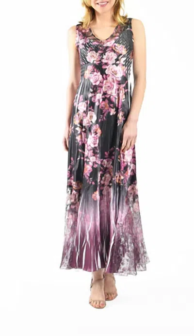 Komarov Sleeveless Long Charmeuse Lace Dress With Shawl In Merlot Noir In Multi