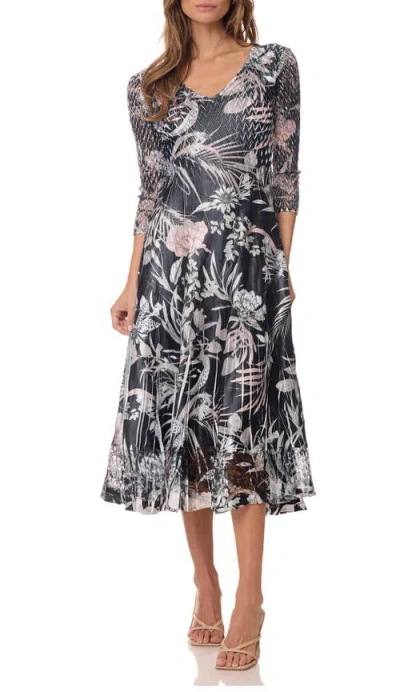 Komarov Tea Length Dress With Lace Details In Gray