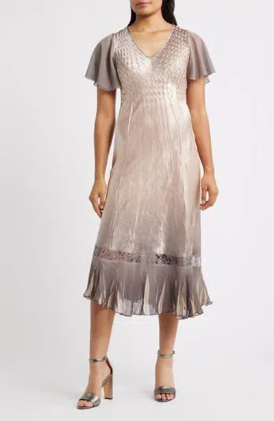 Komarov Tiered Charmeuse & Chiffon Cocktail Dress In Pink