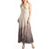 Komarov Tiered Ruffle Chiffon & Charmeuse Gown With Scarf In Beach Cafe Ombre