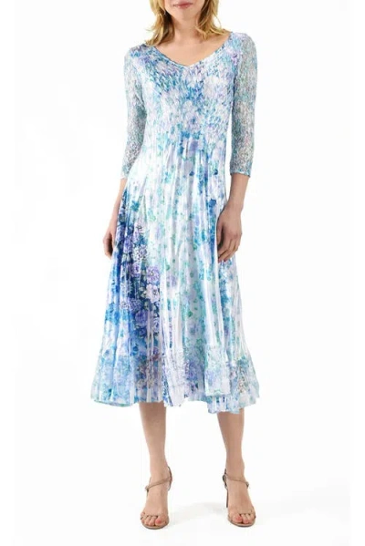 Komarov Tiny Rose  Dress With Lace 3/4 Sleeve In Multi