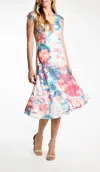Komarov Vivid Petals Flute Dress In Multi Floral In Multi