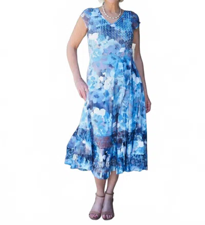 Komarov Women's Cap Sleeve Dress In Cobalt Burst In Multi