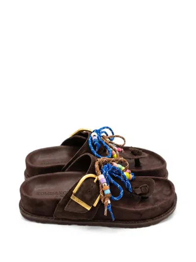 Komis & Komis Beaded-lace Suede Sandals In Brown