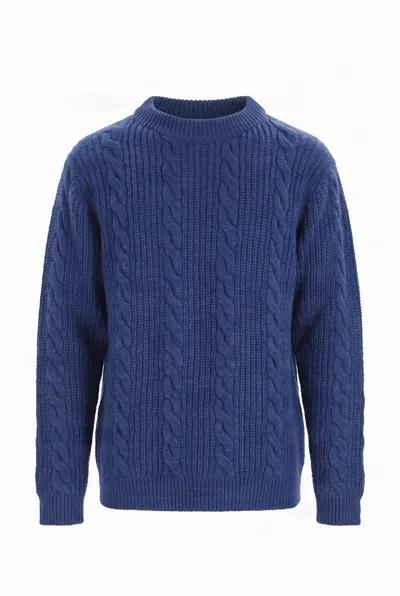 Komodo Men's Blue Marley Lambswool Cable Jumper - Navy