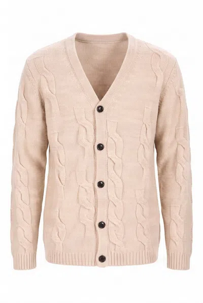 Komodo Men's Neutrals Robin Lambswool Cardigan - Sand
