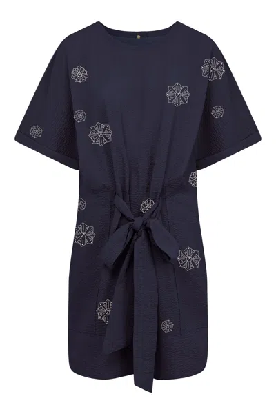Komodo Women's Blue Akina - Embroidered Organic Cotton Dress Navy