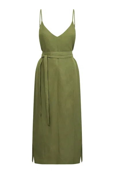 Komodo Women's Iman Tencel Linen Slip Dress - Khaki Green