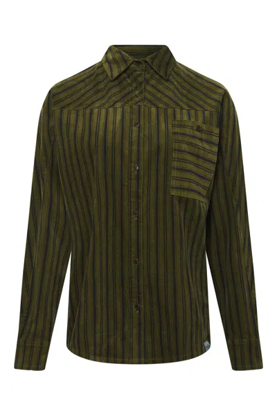 Komodo Women's Stella - Organic Cotton Needle Cord Shirt Green Stripe