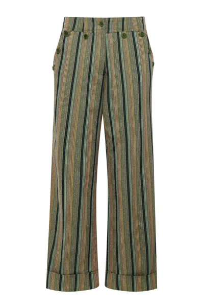 Komodo Women's Tansy - Organic Cotton Trousers Green Stripe