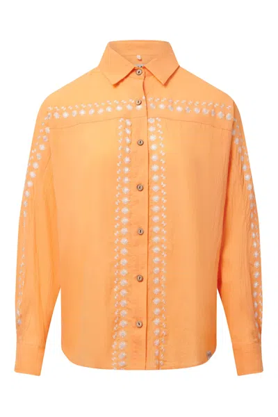 Komodo Women's Yellow / Orange Hanako - Organic Cotton Embroidery Shirt Cantaloupe In Yellow/orange