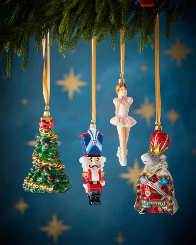 Komozja Ballerina, Nutcracker, Tree And Mouse King Christmas Ornaments, Set Of 4