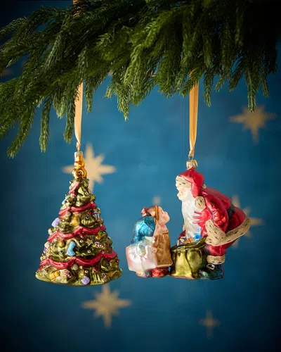 Komozja Santa With Gift Sack, Kids And Tree Christmas Ornaments, Set Of 3