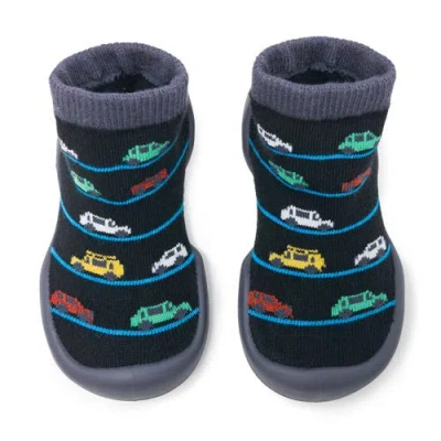 Komuello Baby Boy First Walk Sock Shoes Broom Broom In Black