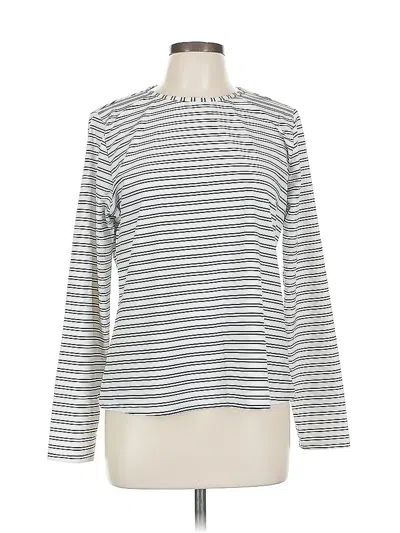 Pre-owned Kona Sol Long Sleeve Top Silver Stripes Pattern Crew Neck Tops