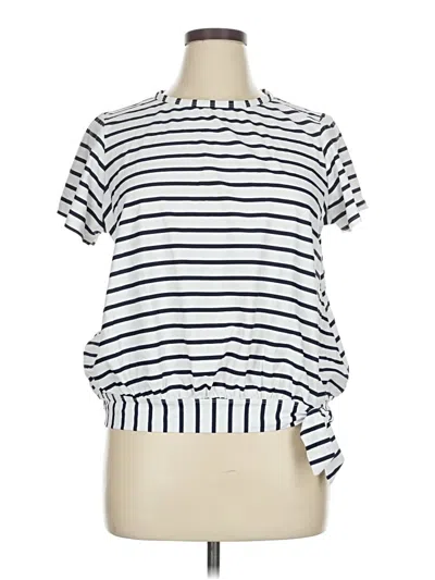 Pre-owned Kona Sol Short Sleeve Top White Stripes Pattern Mock Neckline Tops