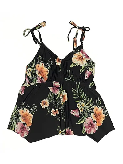 Pre-owned Kona Sol Swimsuit Top Black Floral Pattern Swimwear