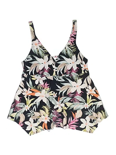 Pre-owned Kona Sol Swimsuit Top Black Floral Pattern Swimwear